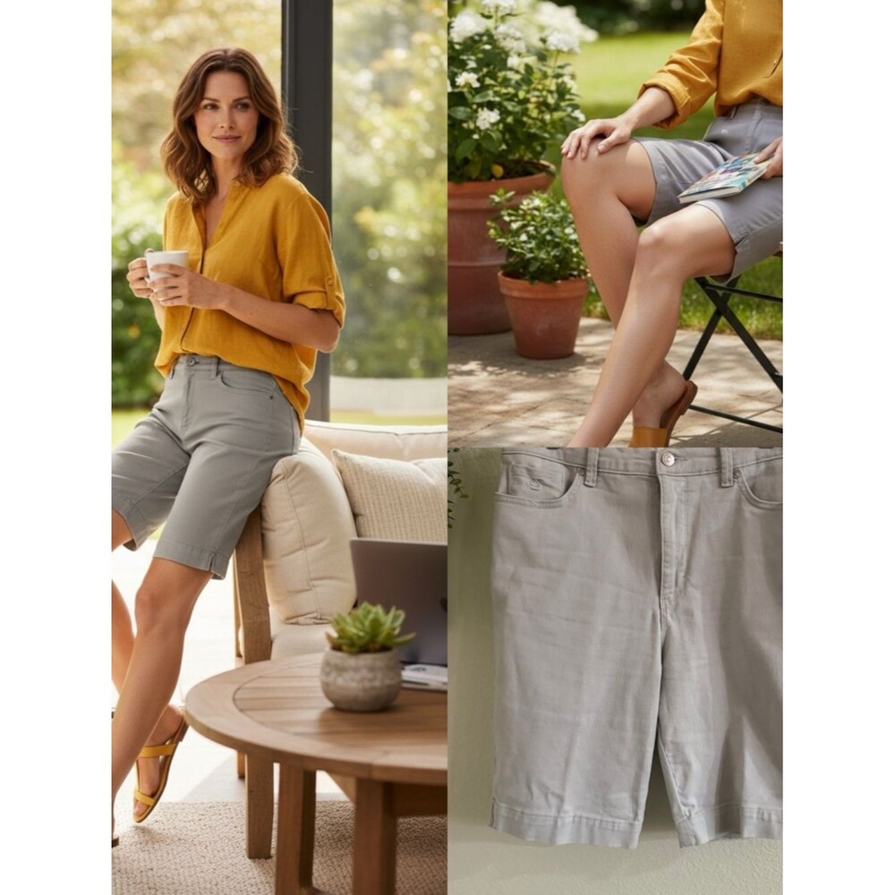 Gloria Vanderbilt Light Gray Bermuda Shorts Size 14 Stretch